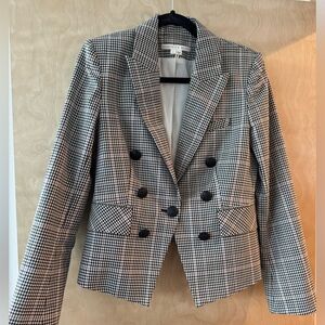 Veronica Beard Dickie Cropped Gingham Double-Breasted Wool Blend Jacket - Size 6